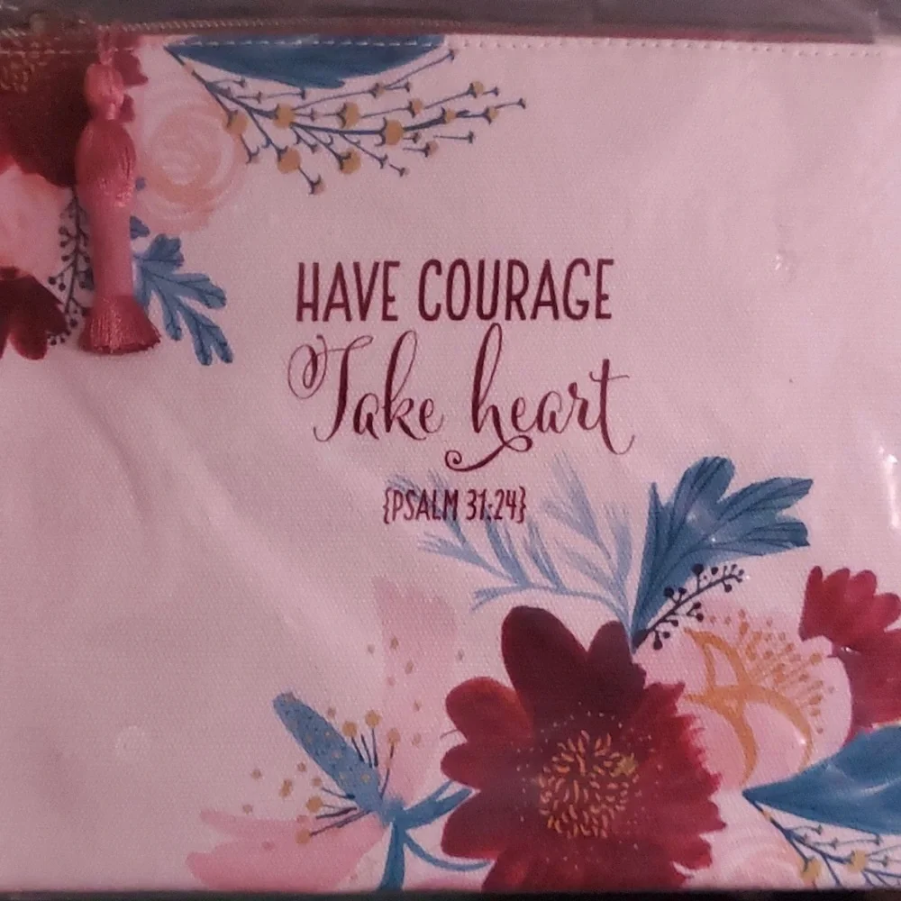 IN Courage Take Heart Canvas Pouch/ Makeup /Pencil flat pouch.